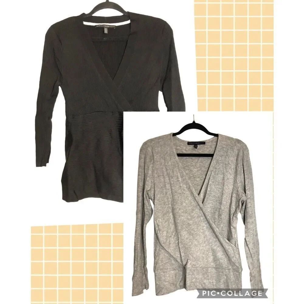 <Bundle of 2> White House Black Market Faux Wrap Ribbed Top size M office minima